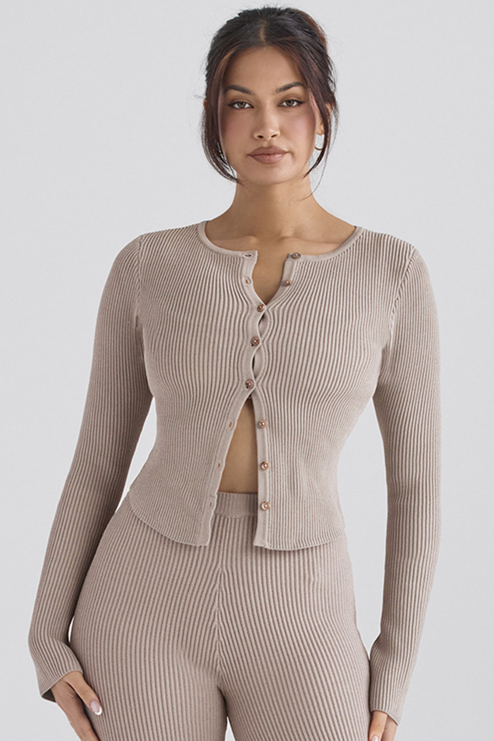 Sylvia Taupe Ribbed Knit Cardigan - SALE