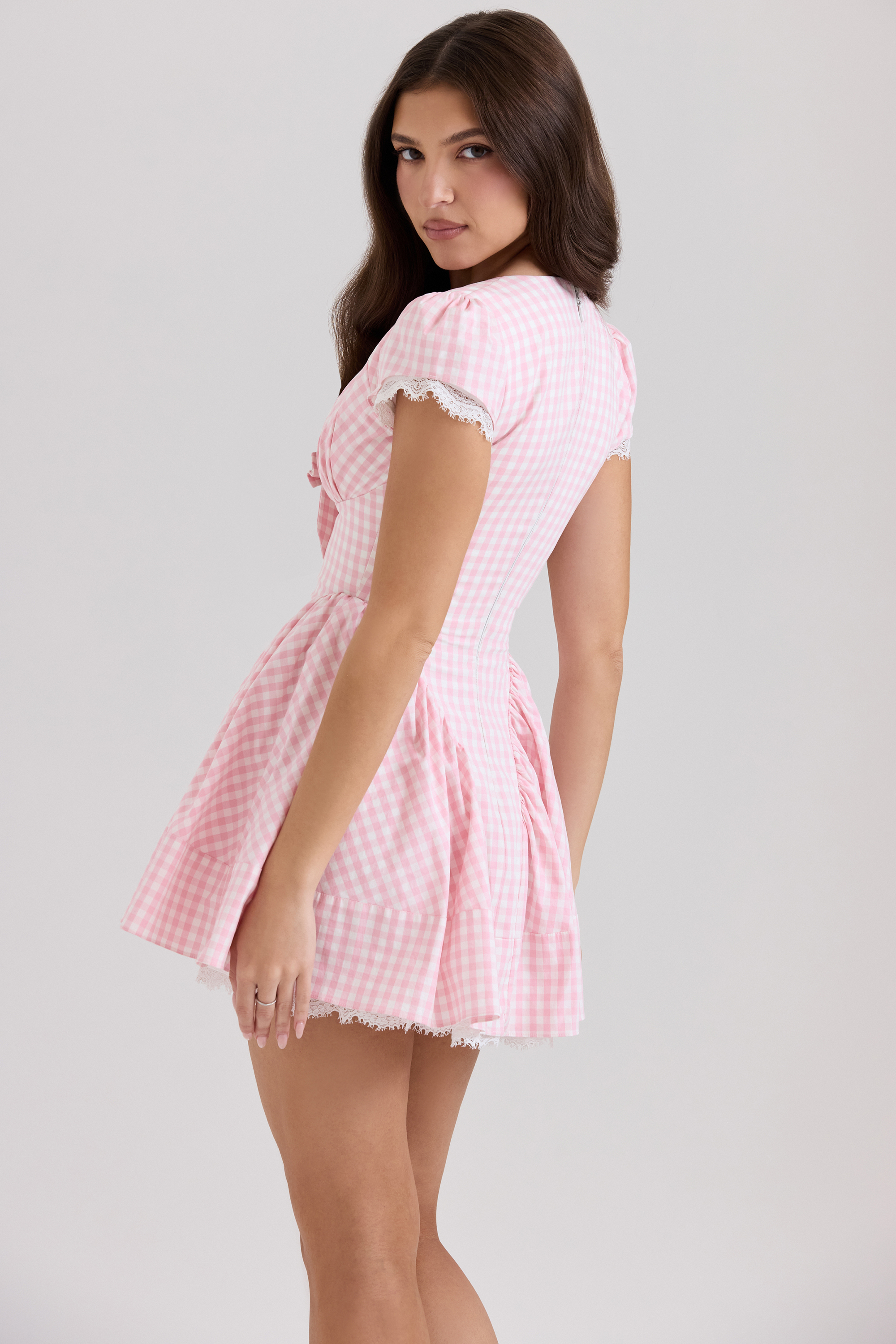 Emiliana Pink Gingham Cotton Mini Dress