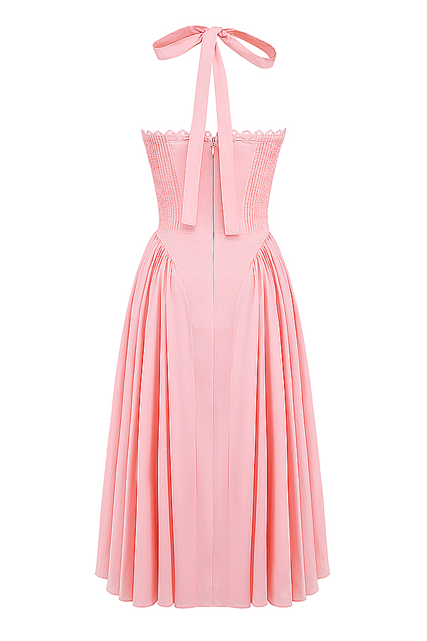 Adabella Rose Pink Cotton Halter Midi Sundress