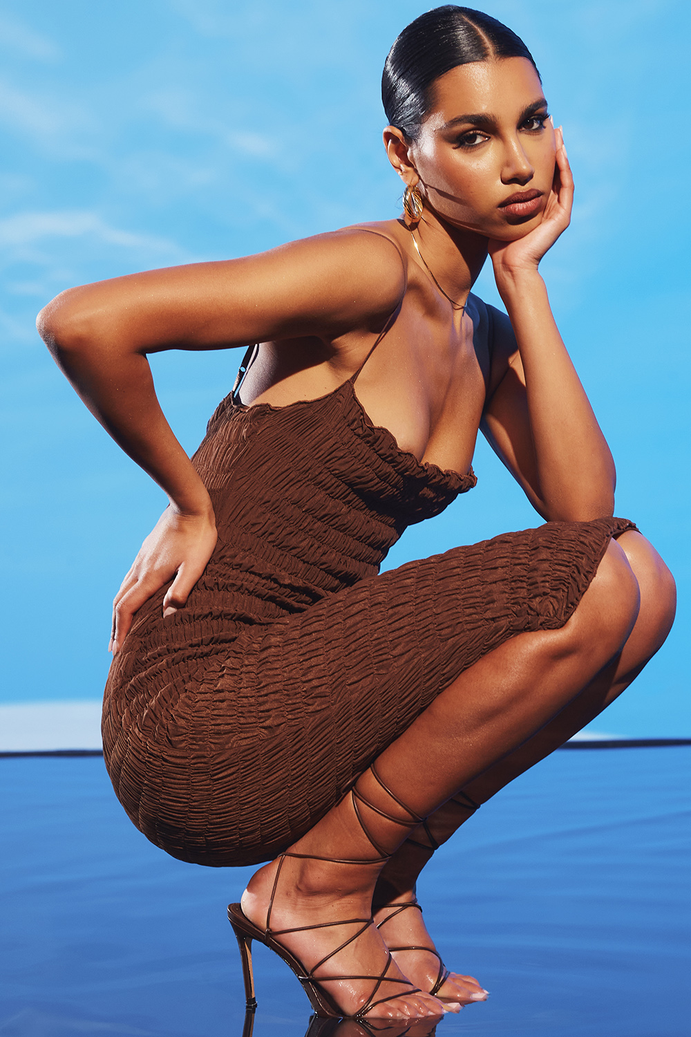 JardinMistress Rocks  Chocolate Shirred Midi Dress - SALE