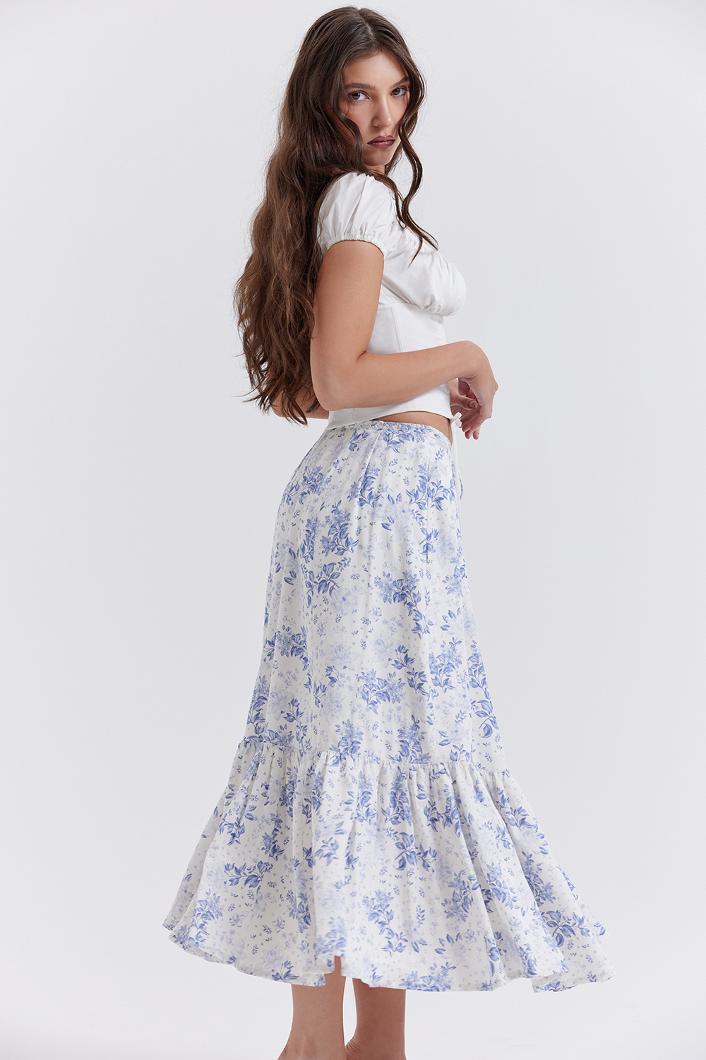Aitana Blue Print Midi Skirt
