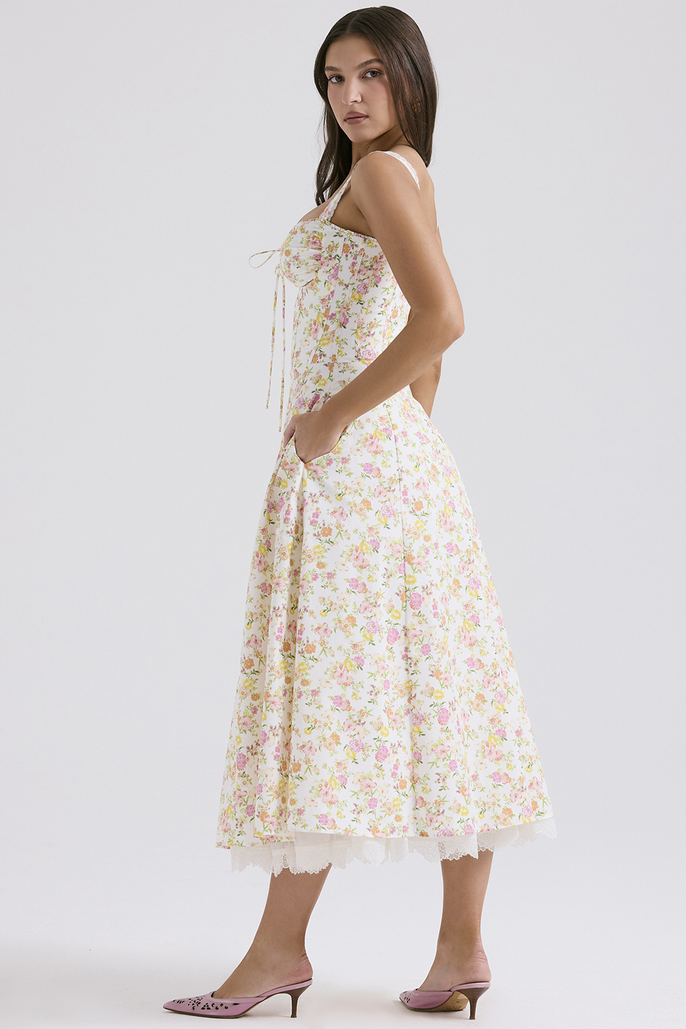 Rosalee Ivory Meadow Print Cotton Bustier Sundress