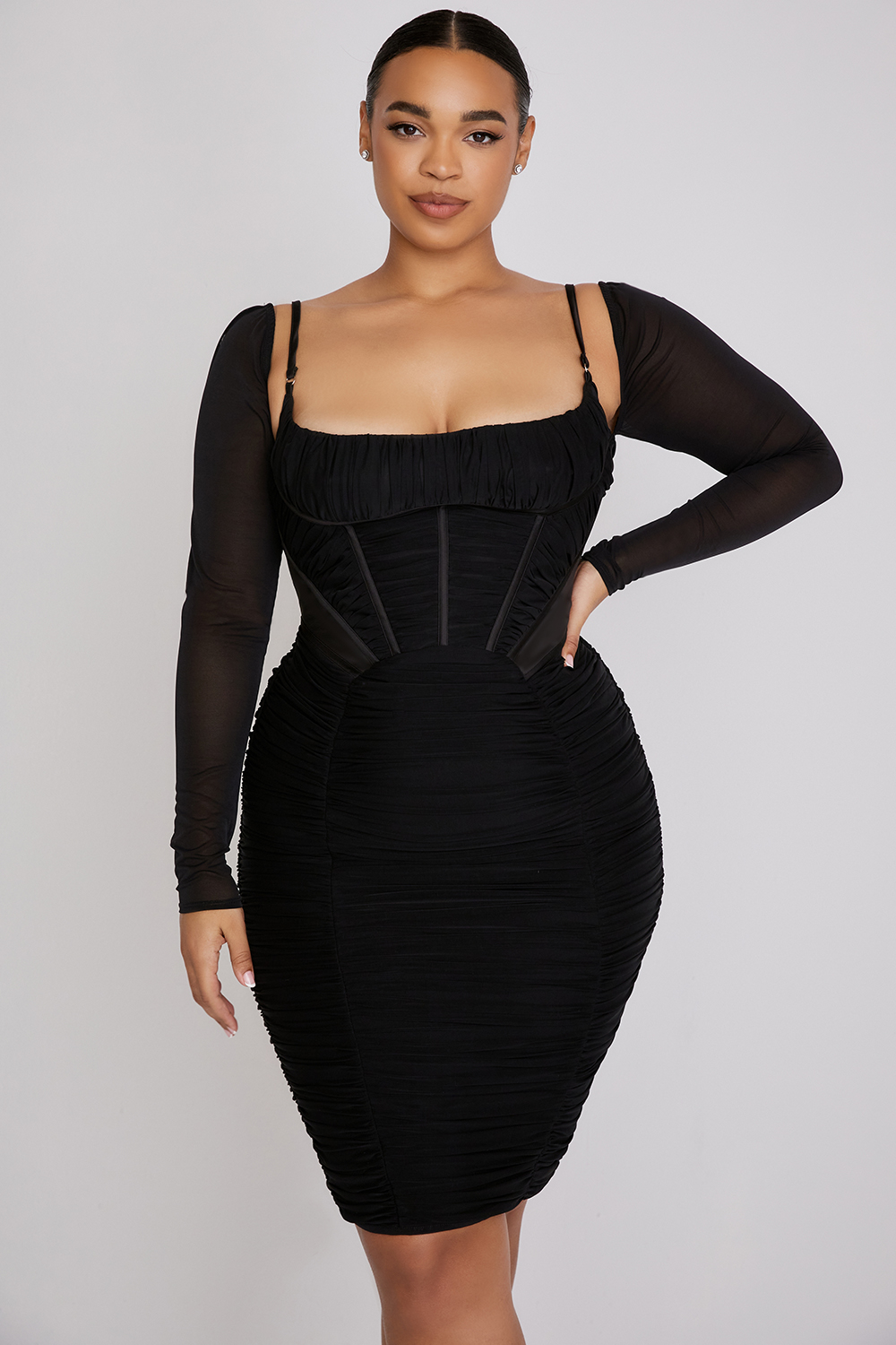 Freyja Black Gathered Corset Dress