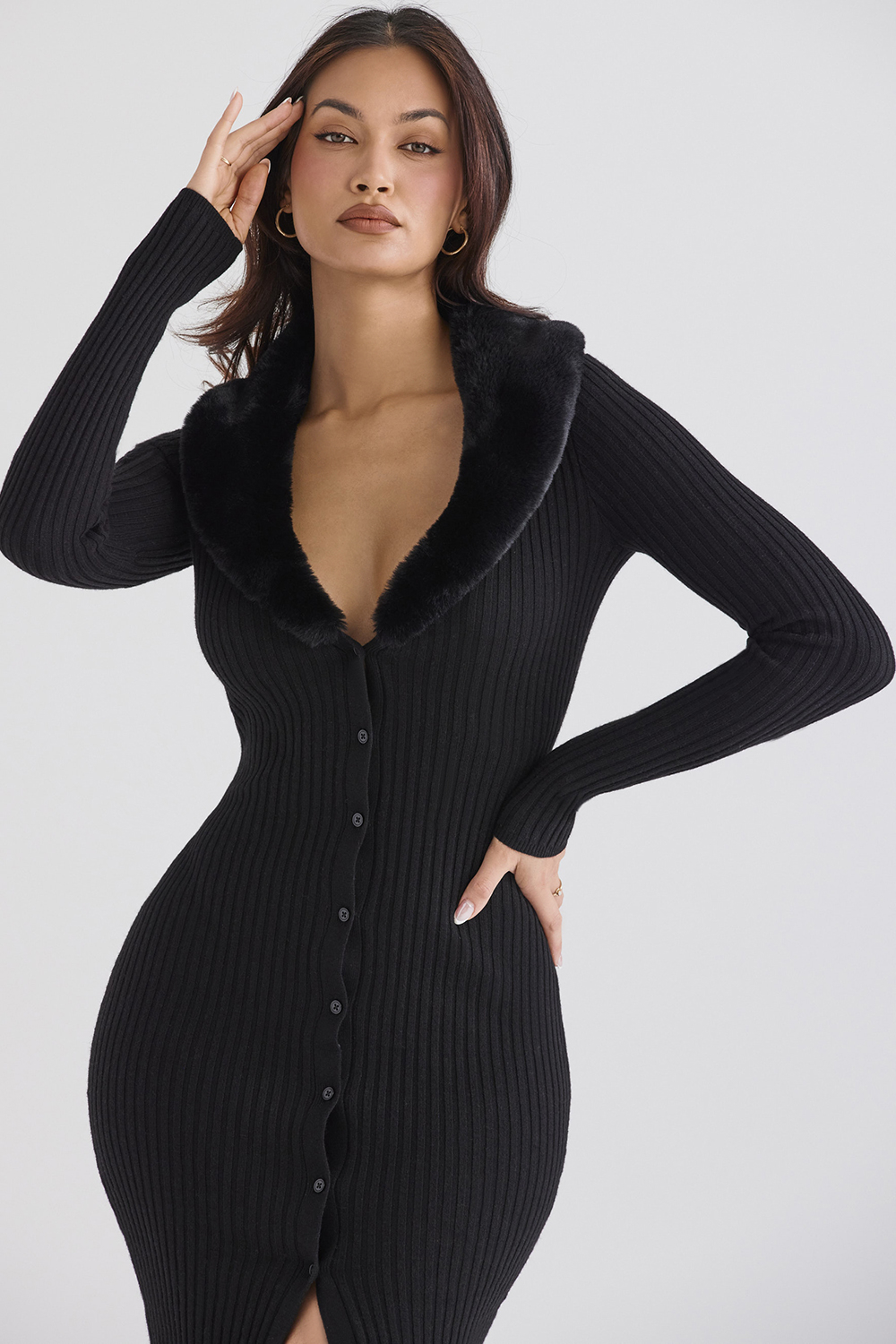 Raine Black Faux Fur Trim Dress - SALE