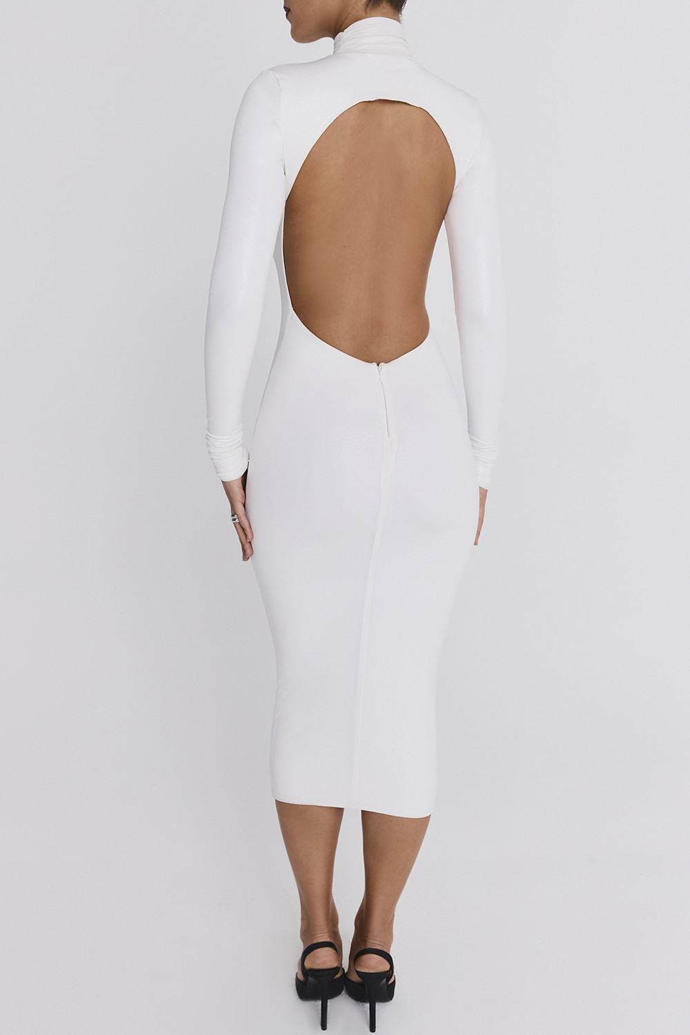 Mistress Rocks White Glitter Jersey Open Back Midi Dress - SALE