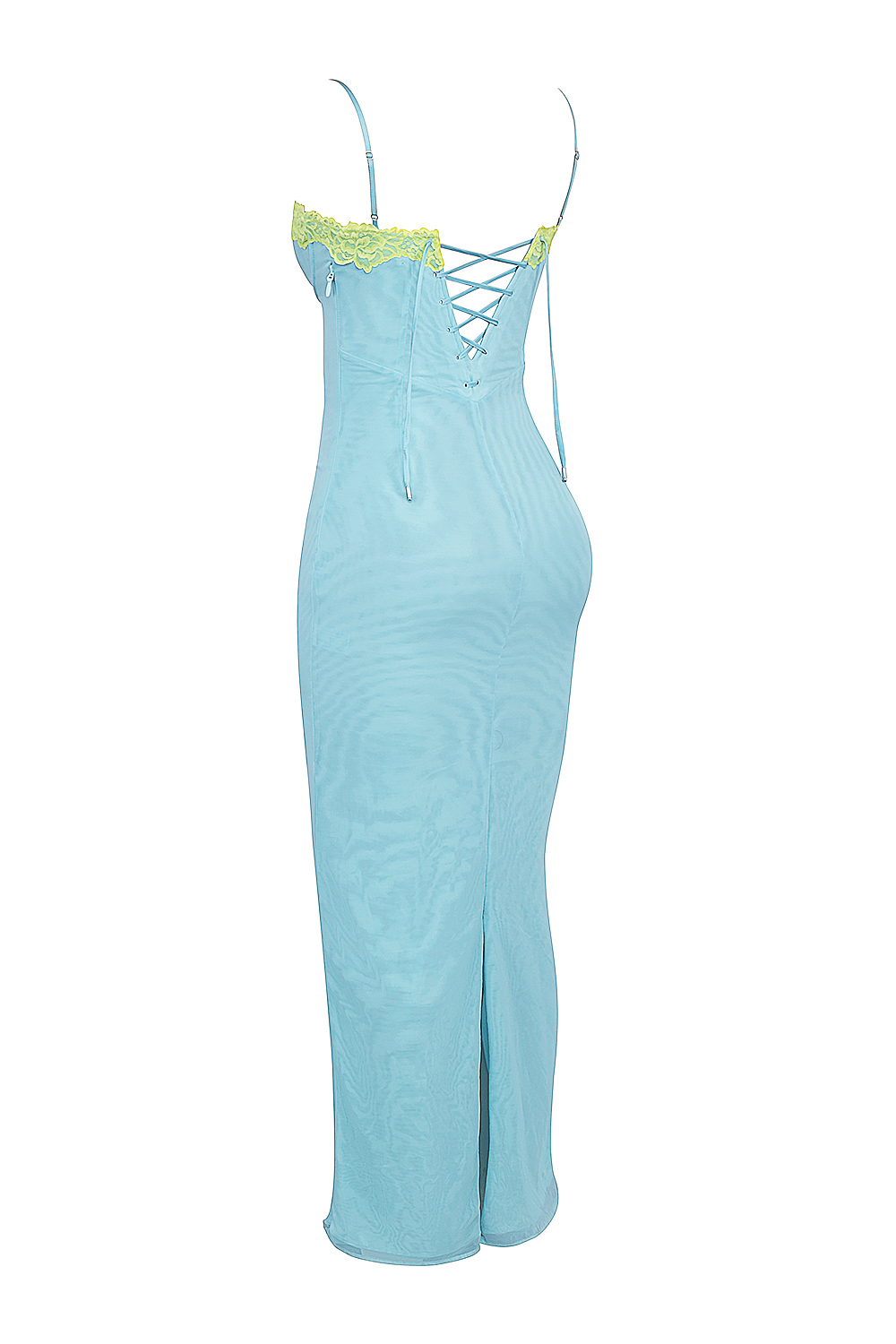 Aiza Ocean Blue Contrast Lace Maxi Dress