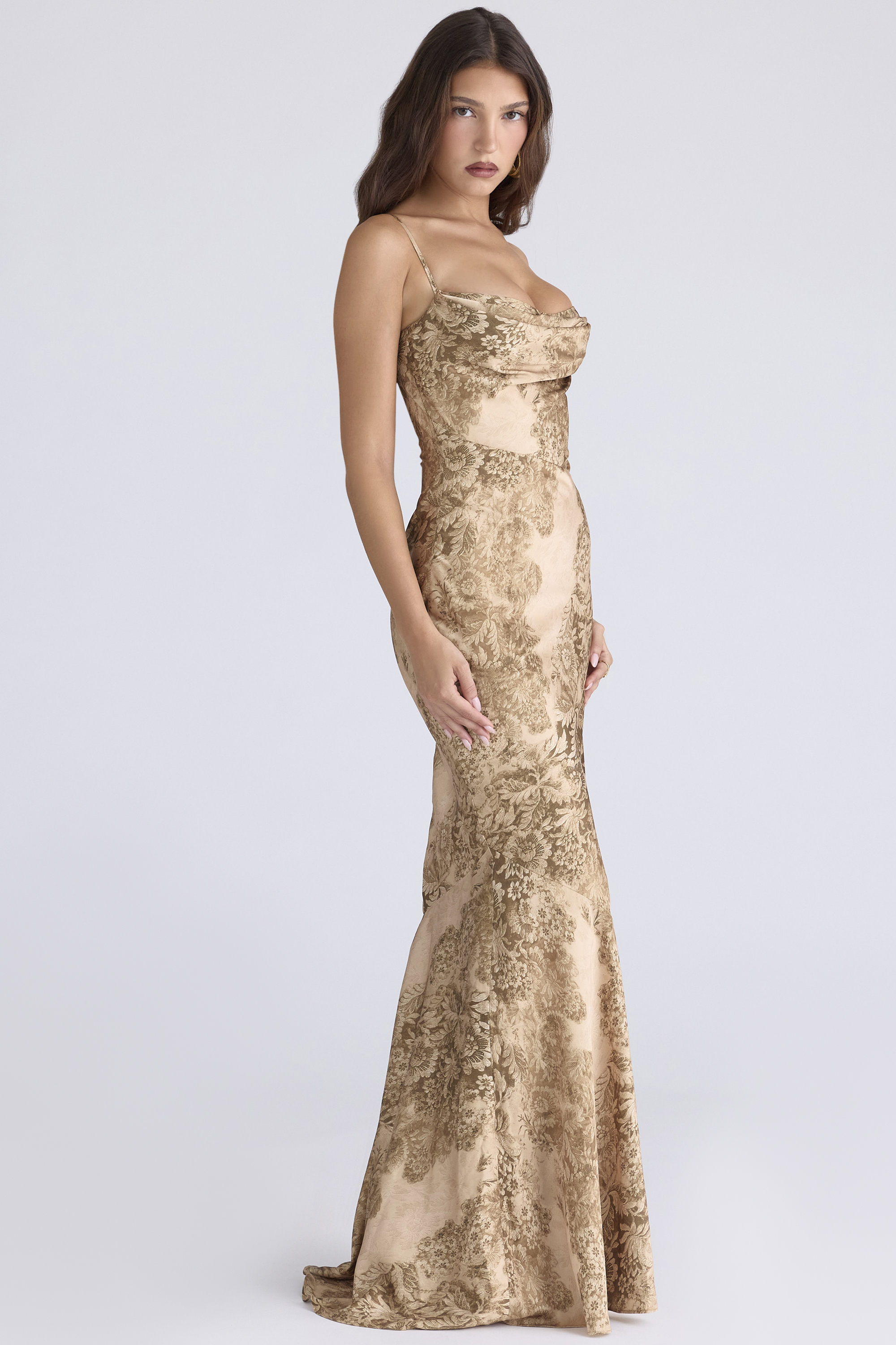 Nalani Gold Patterned Satin Maxi Dress - Limited Edition
