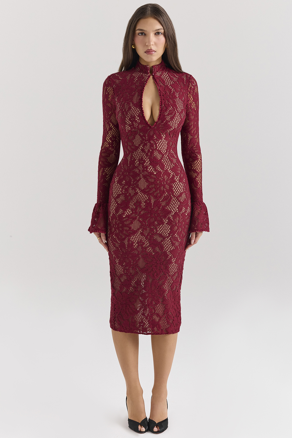 Pierette Berry Lace Midi Dress