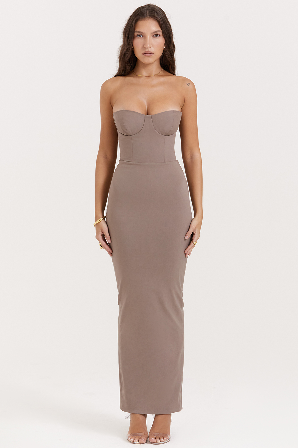 Lucia Taupe Strapless Corset Maxi Dress