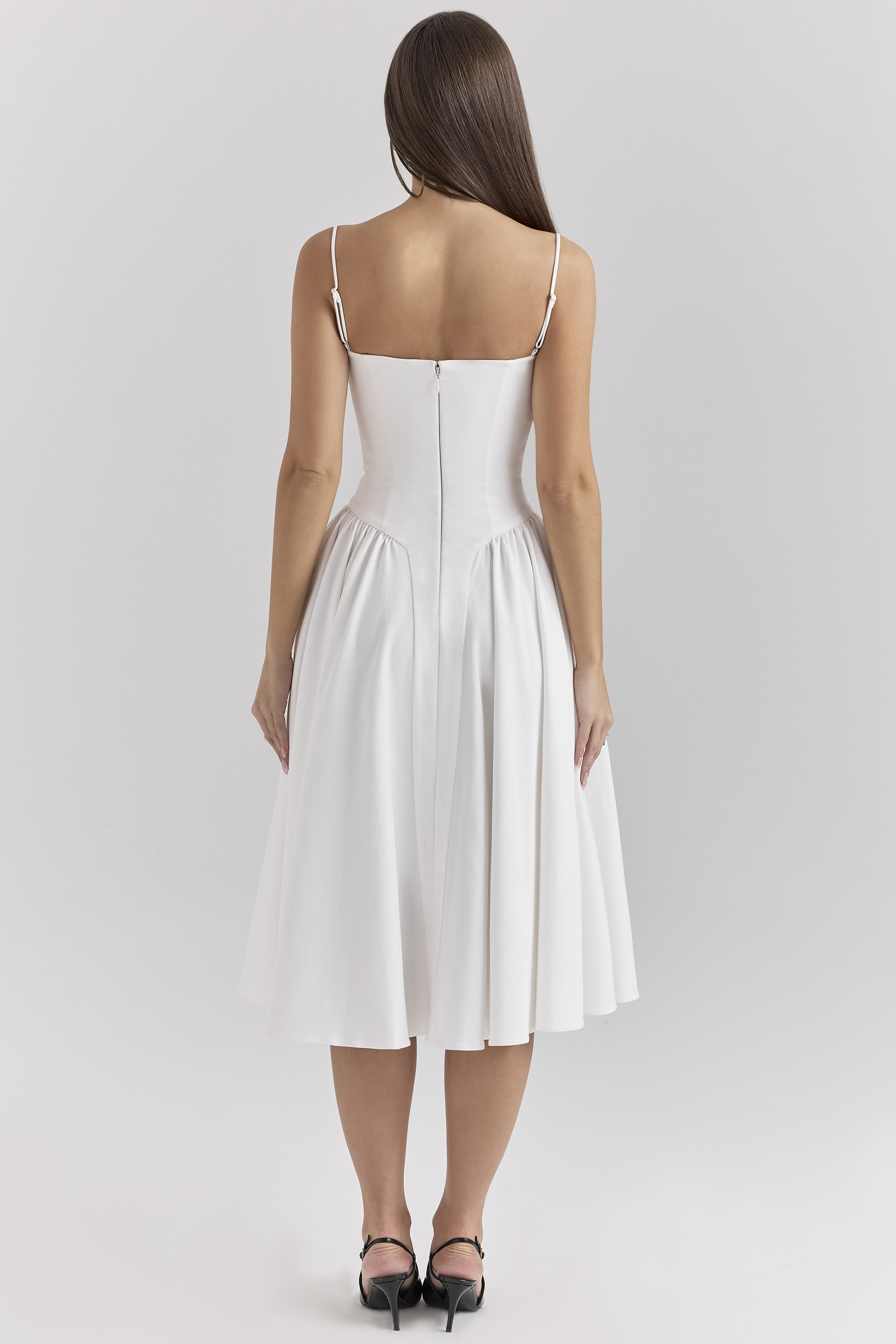Samaria White Corset Midi Dress