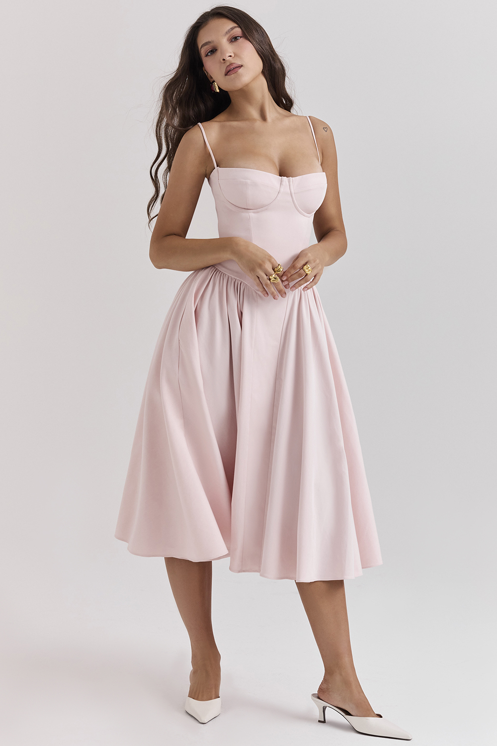 Samaria Ballerina Pink Twill Corset Midi Dress