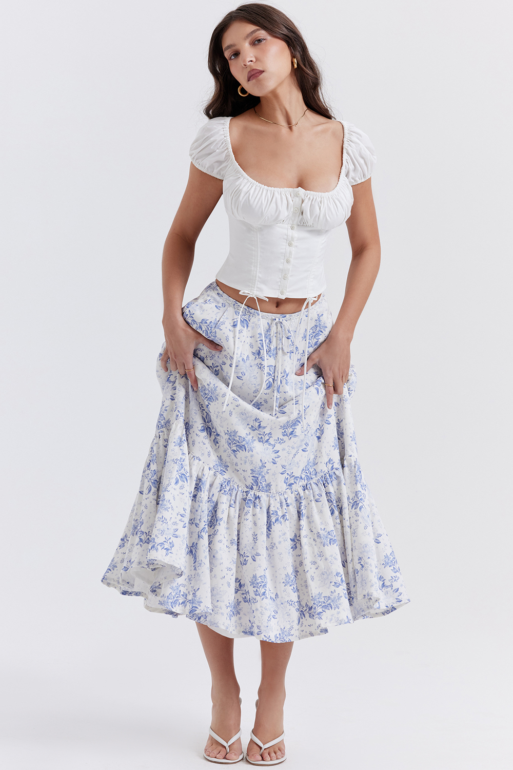 Aitana Blue Print Midi Skirt