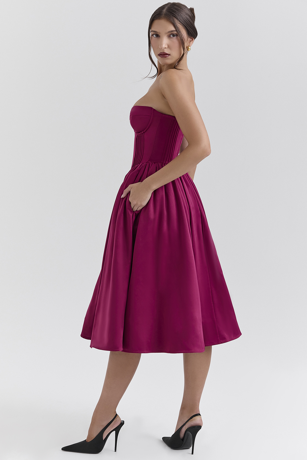 Coco Burgundy Satin Tulle Midi Dress - SALE
