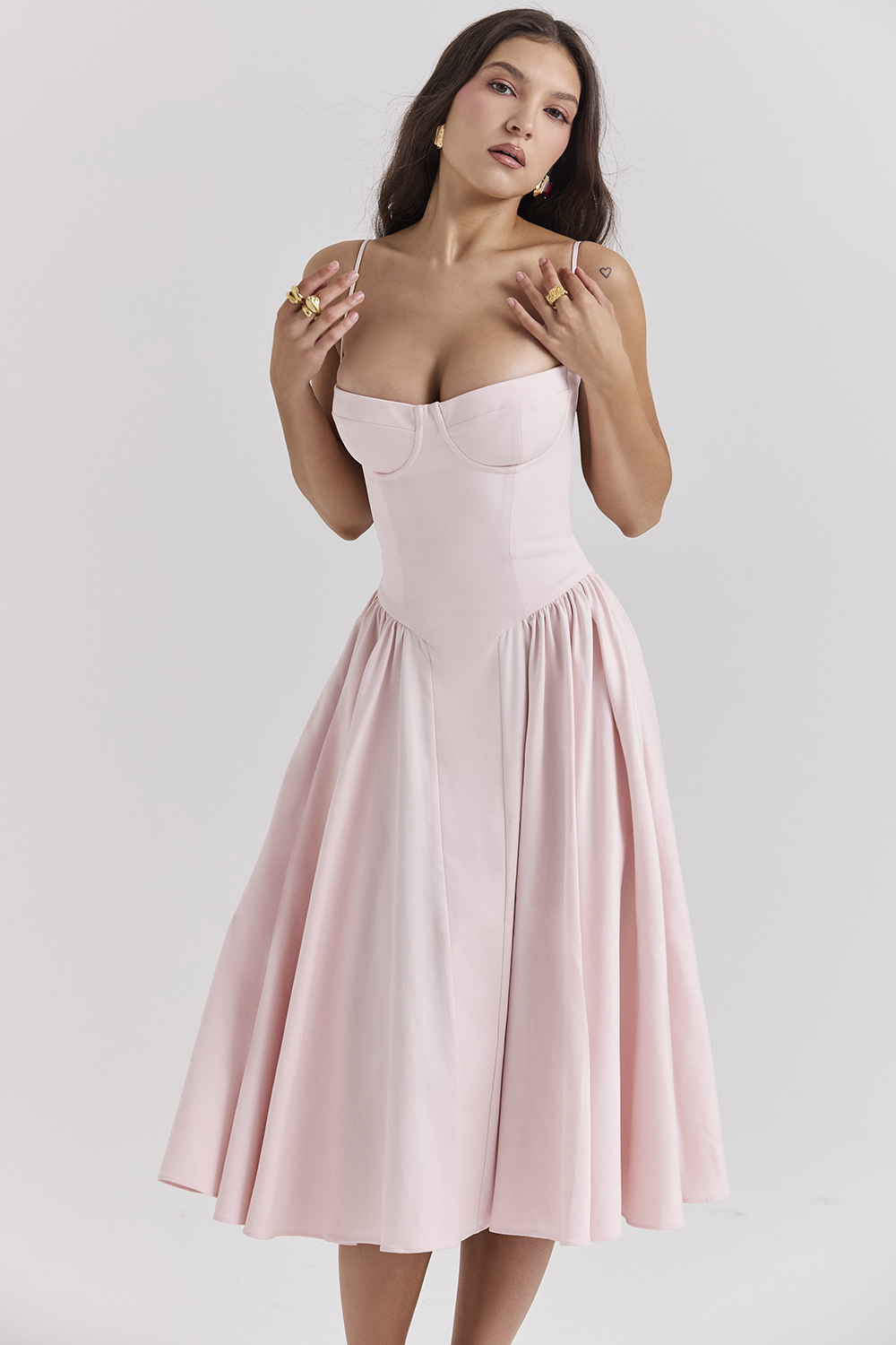 Samaria Ballerina Pink Twill Corset Midi Dress