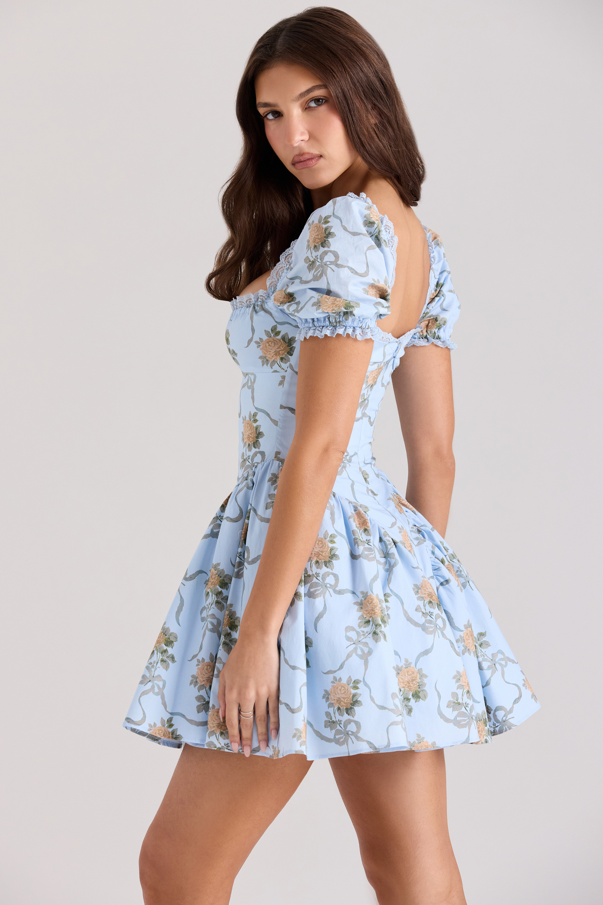 Rosie Blue Rose Print Cotton Mini Dress