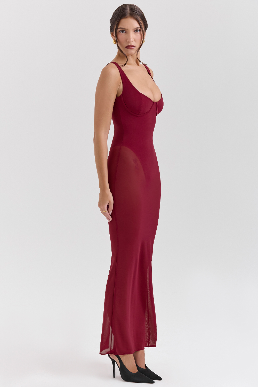 Robina Wine Stretch Mesh Maxi Dress