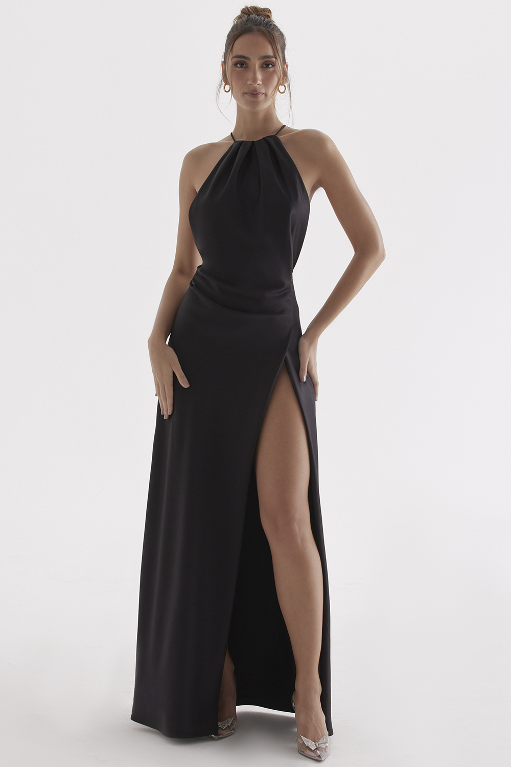 Zanab Black Thigh Slit Maxi Dress