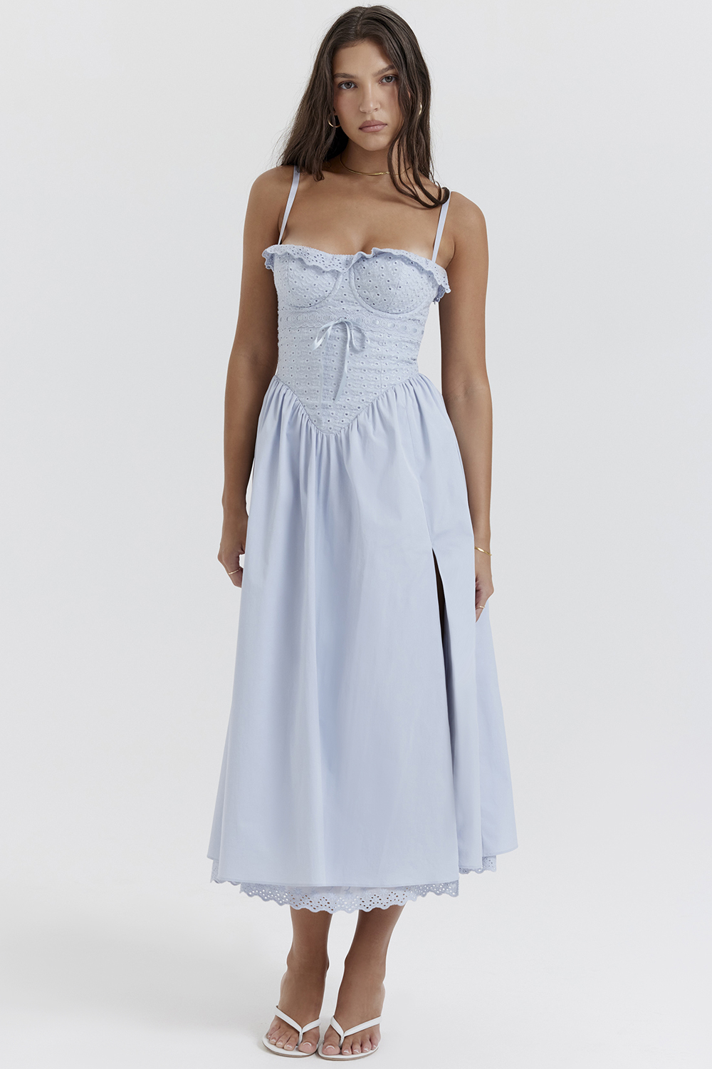 Jaime Soft Blue Cotton Broderie Anglais Midi SunDress