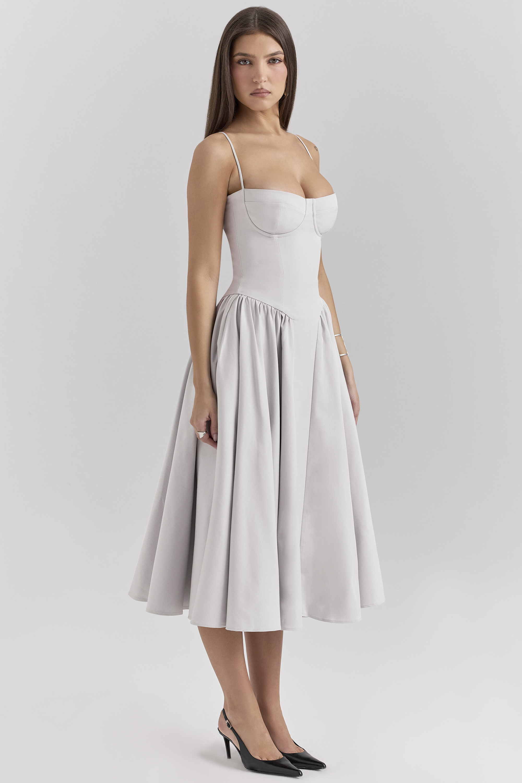 Samaria Dove Grey Corset Midi Dress