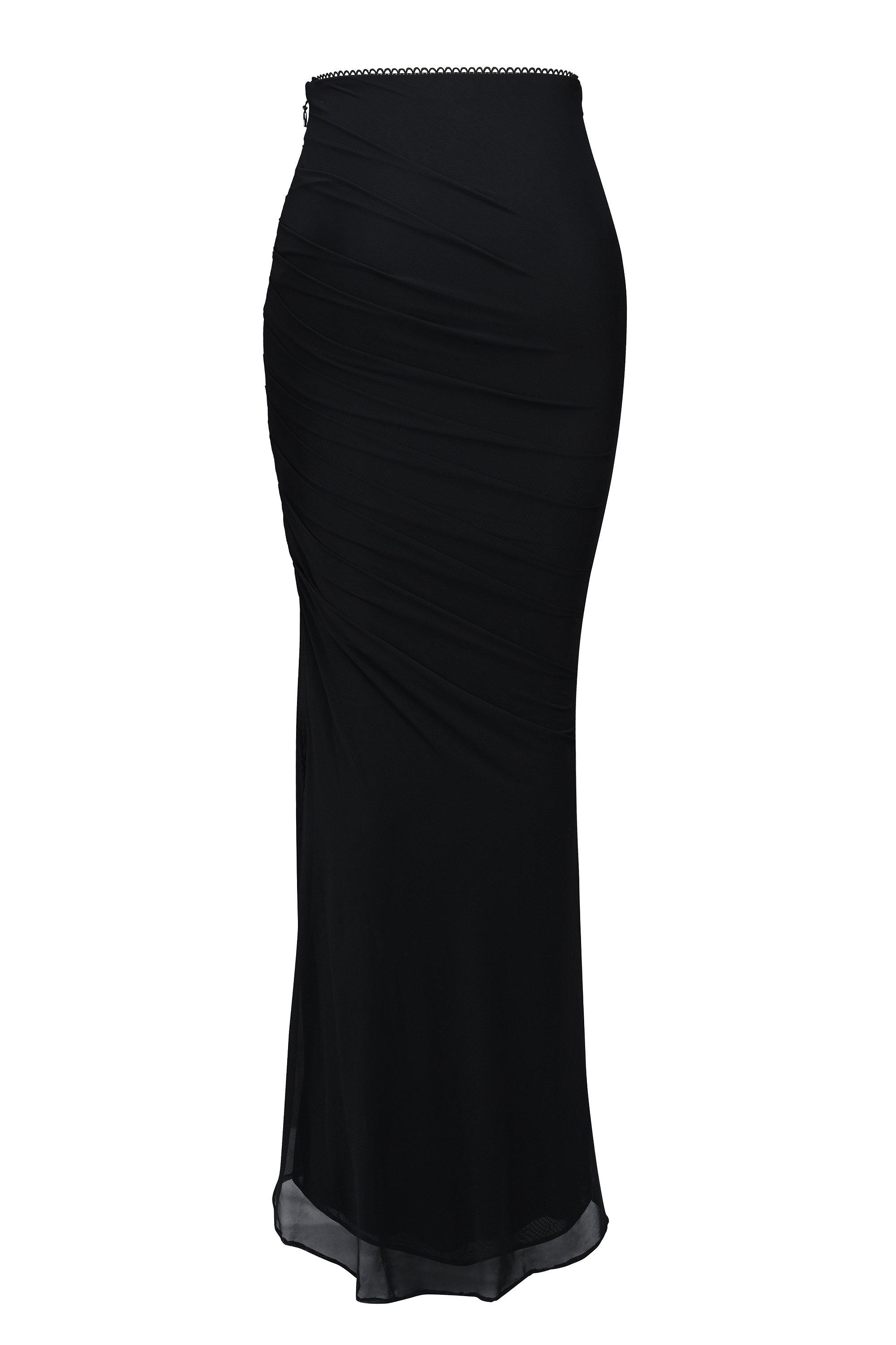 Cassidy Black Mesh Maxi Skirt with Fluted Hem