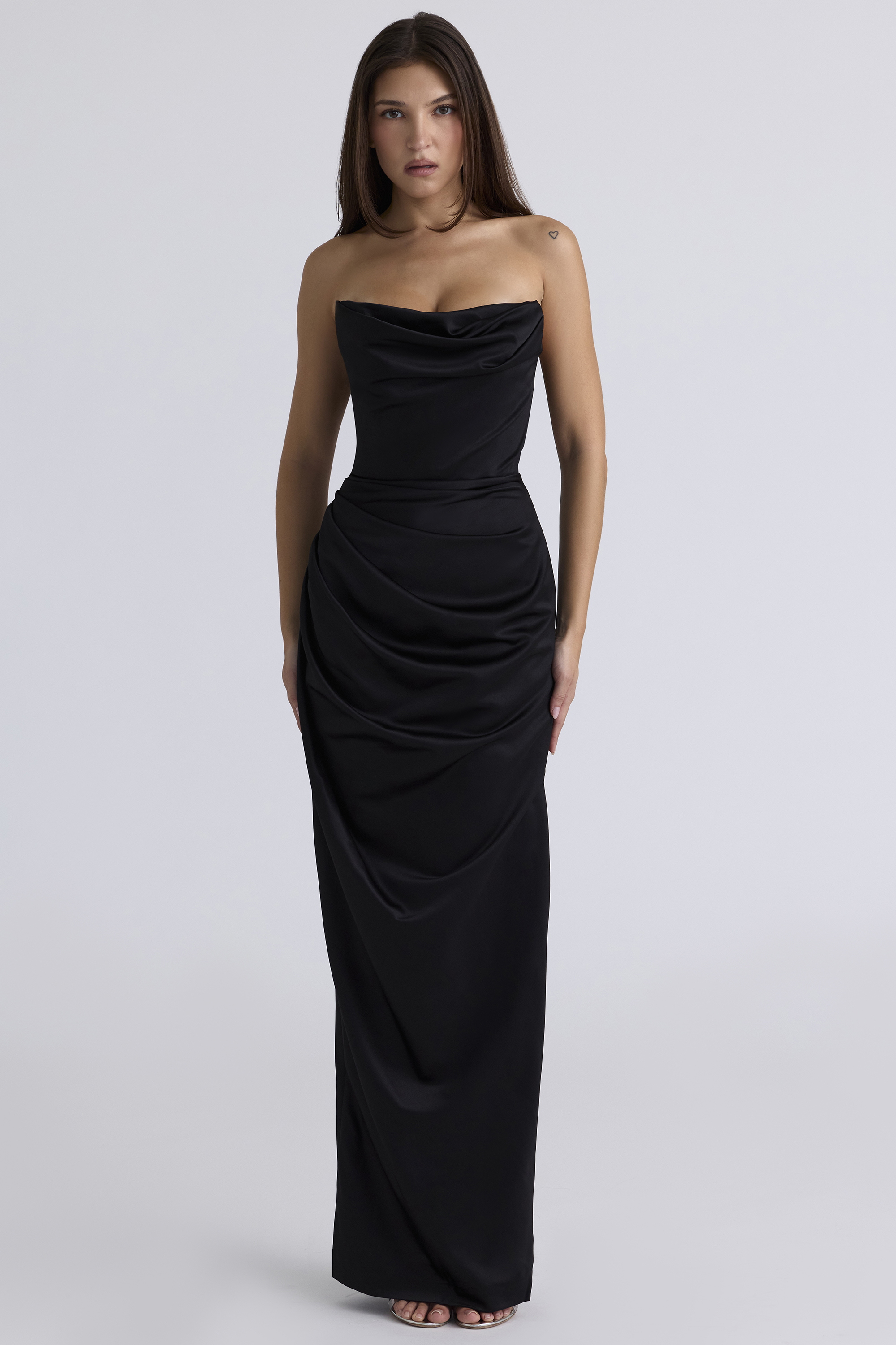 Adrienne Black Satin Strapless Corset Maxi