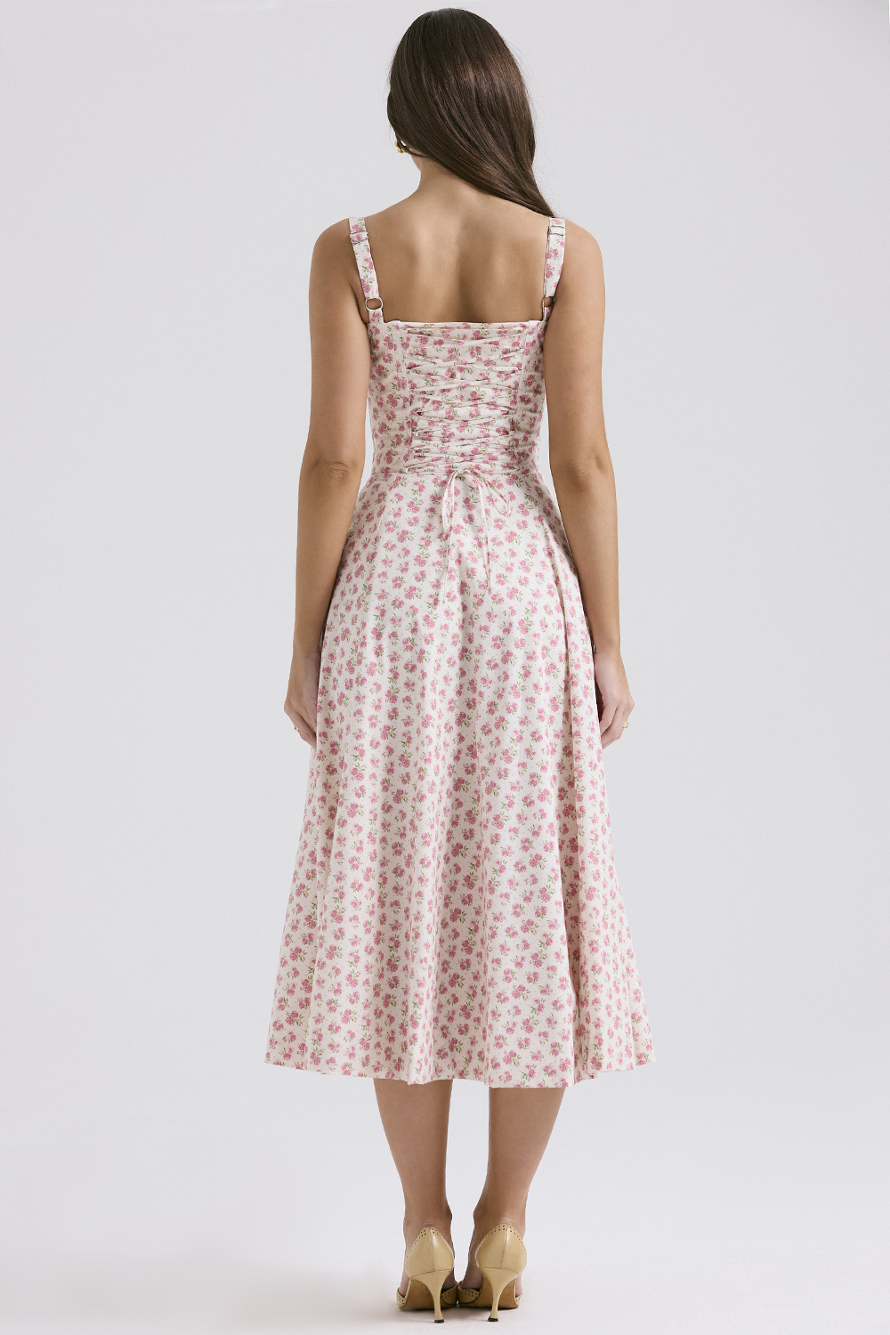 Carmen White Rosebud Print Cotton Bustier Sundress