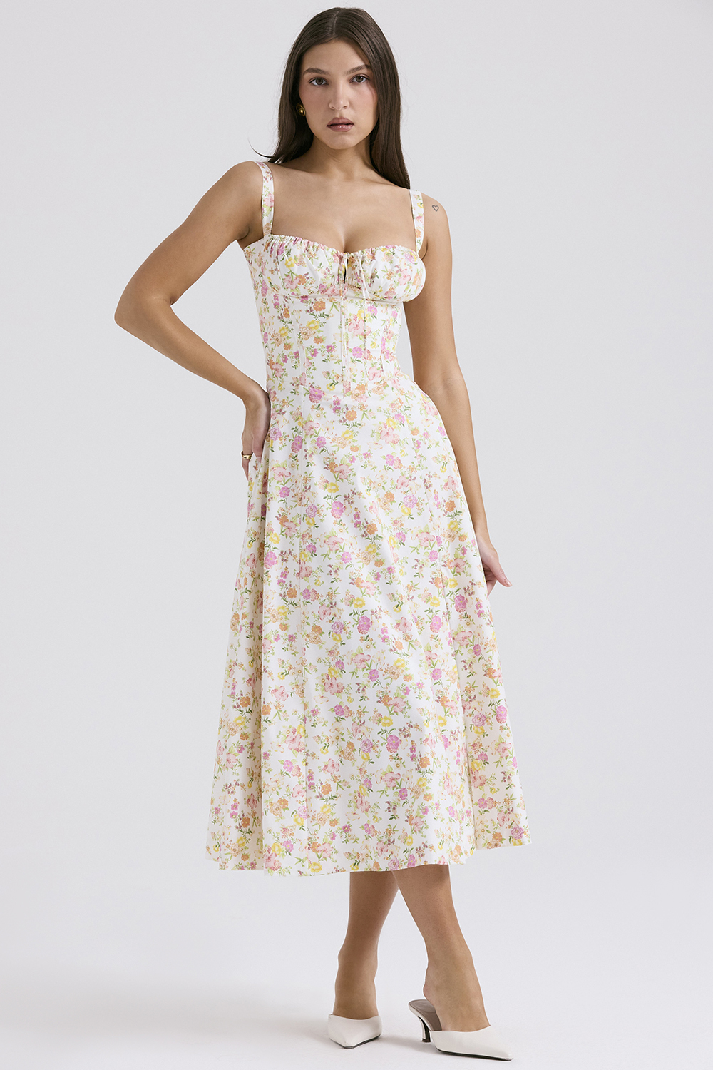 Carmen Ivory Meadow Print Cotton Bustier Sundress