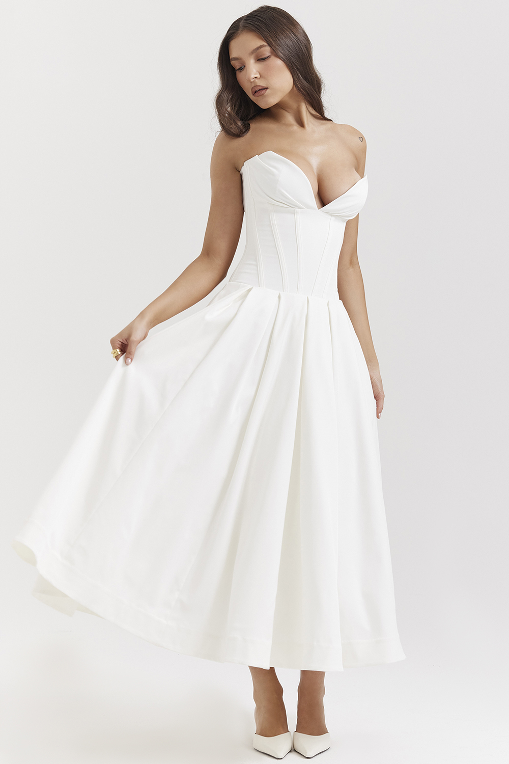 Lady White Strapless Midi Dress