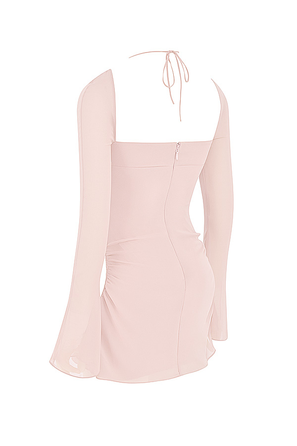Baby Pink Quartz Chiffon Cutout Halter Mini Dress