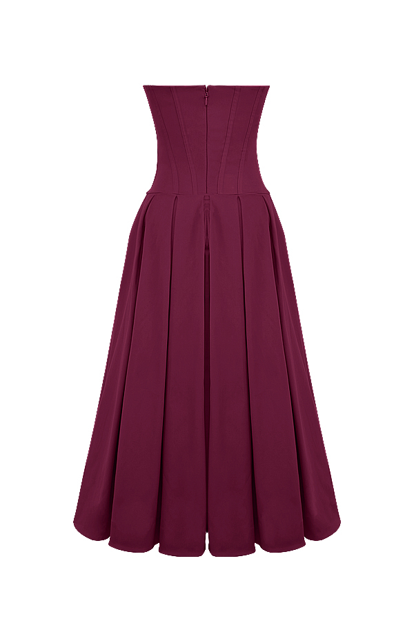 Lady Wine Strapless Midi Dress