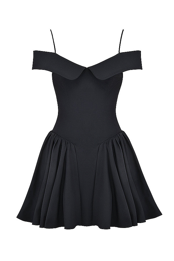 Elida Black Off Shoulder Mini Dress