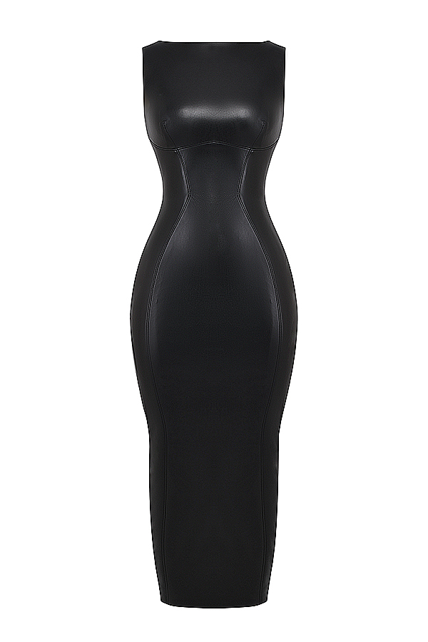 Sahara Black Vegan Leather Maxi Dress