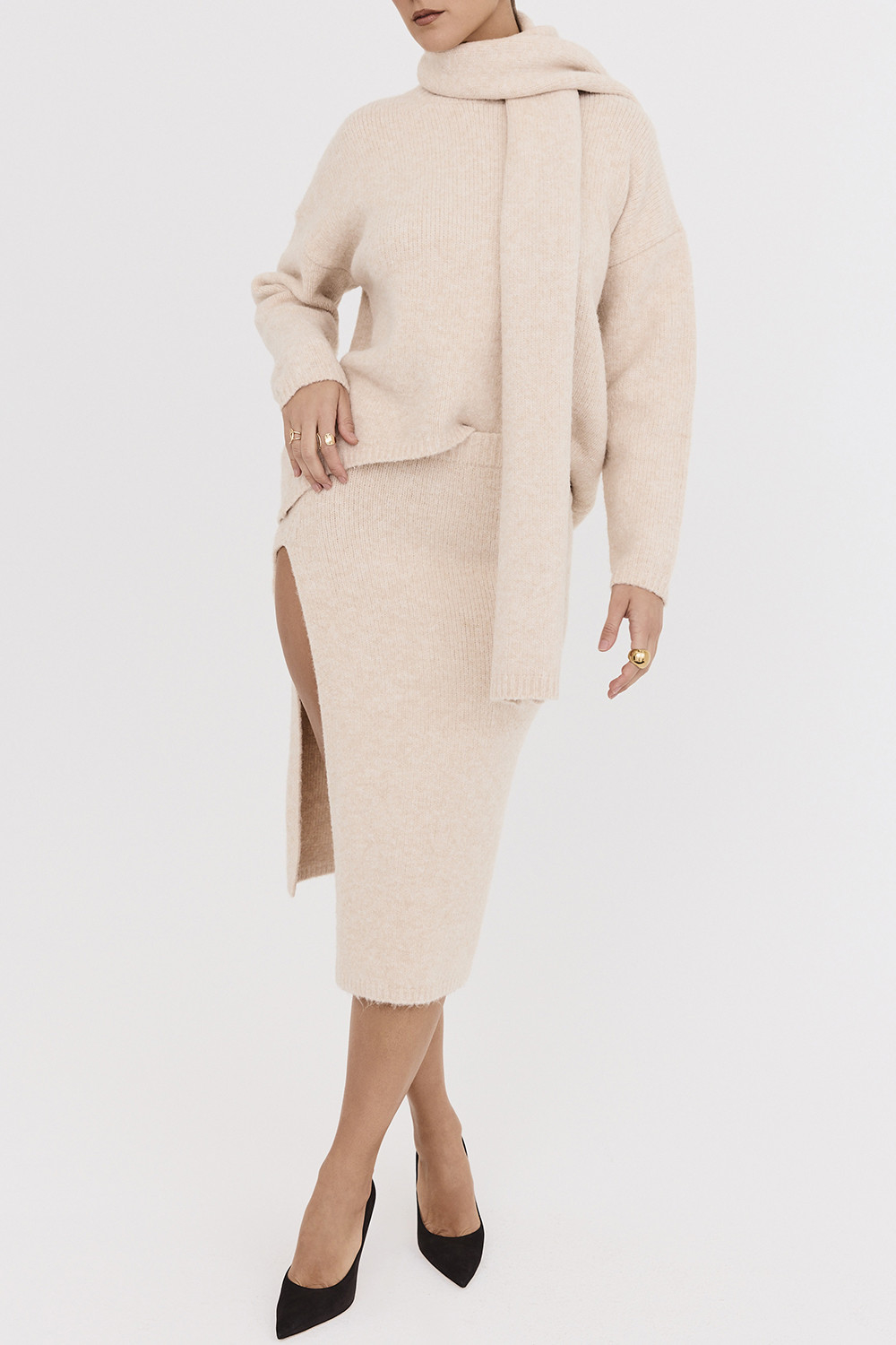 Mistress Rocks CREAM EYELASH KNIT MIDI SKIRT - SALE