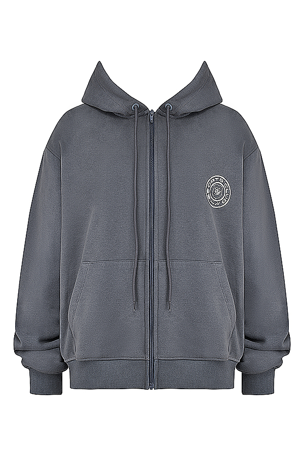 Mirage Slate Cotton Fleece-Back Zip Through Hoodie
