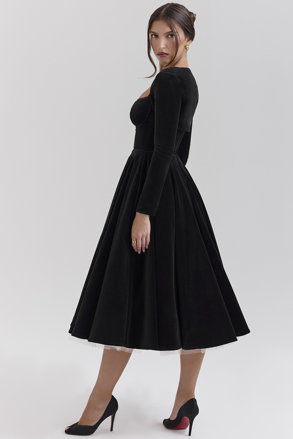 Mademoiselle Black Velvet Tulle Midi Dress + Bolero
