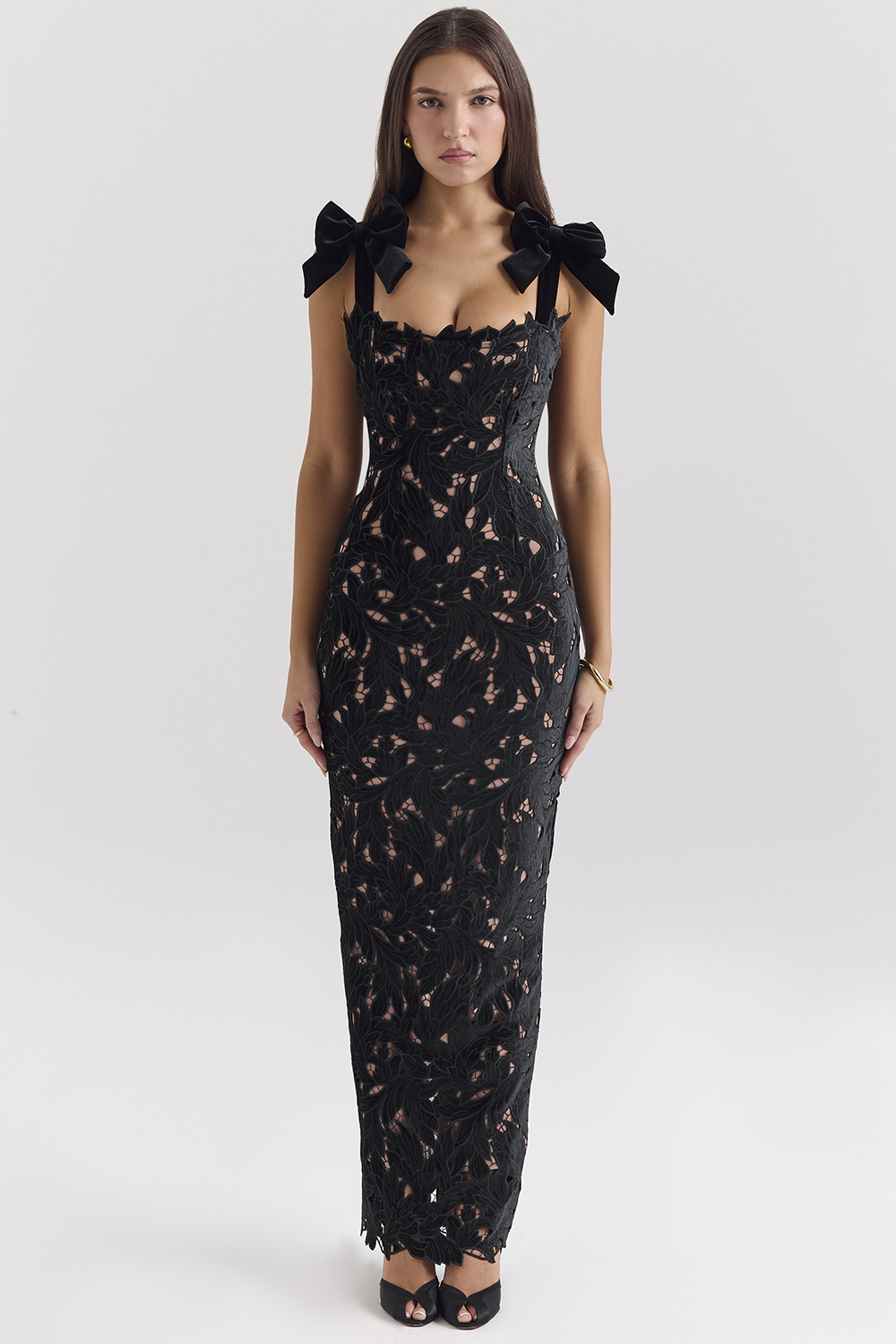 Tiff Black Velvet Lace Maxi Dress