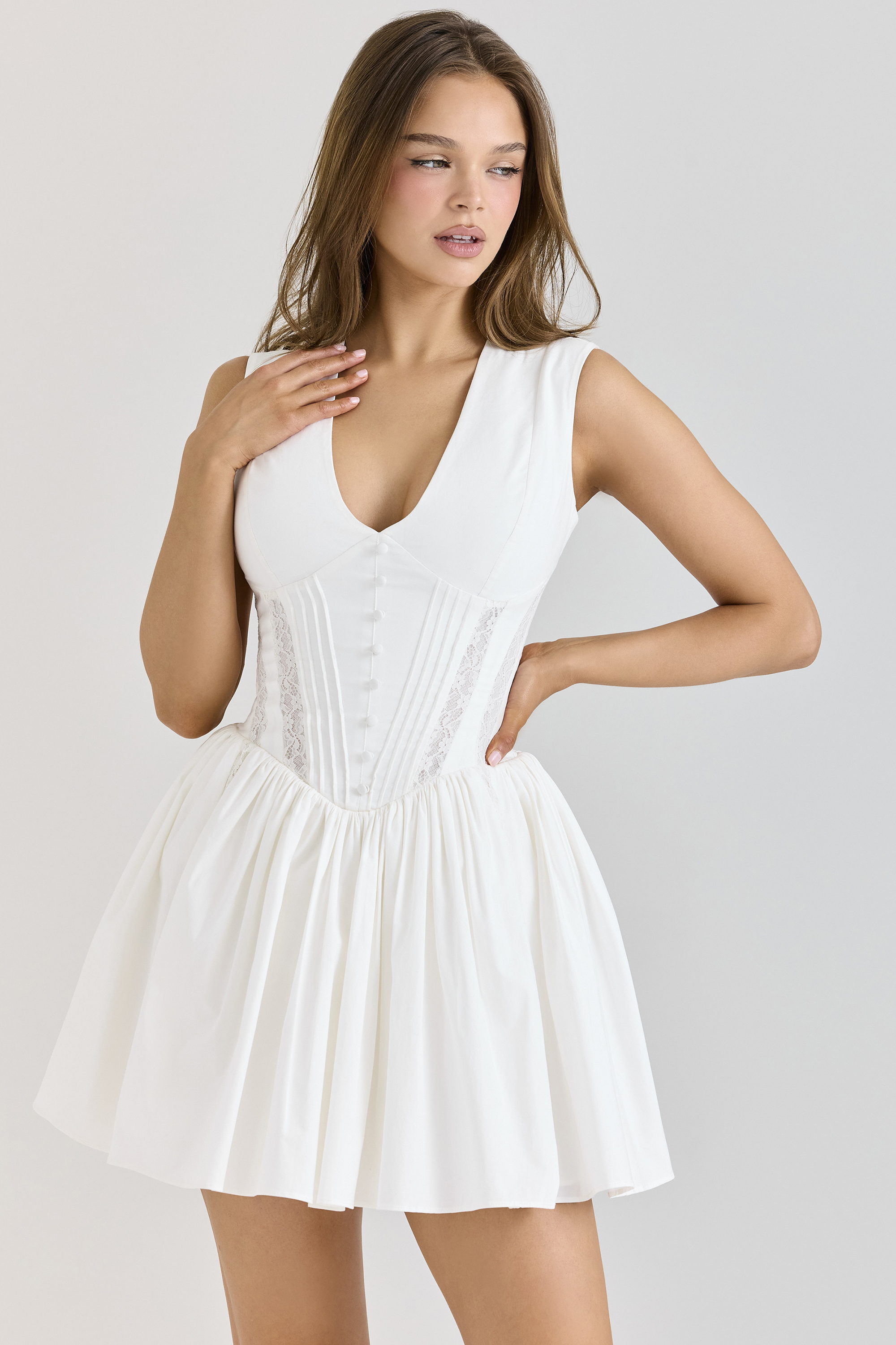 Carmel White Stretch Cotton Mini Dress