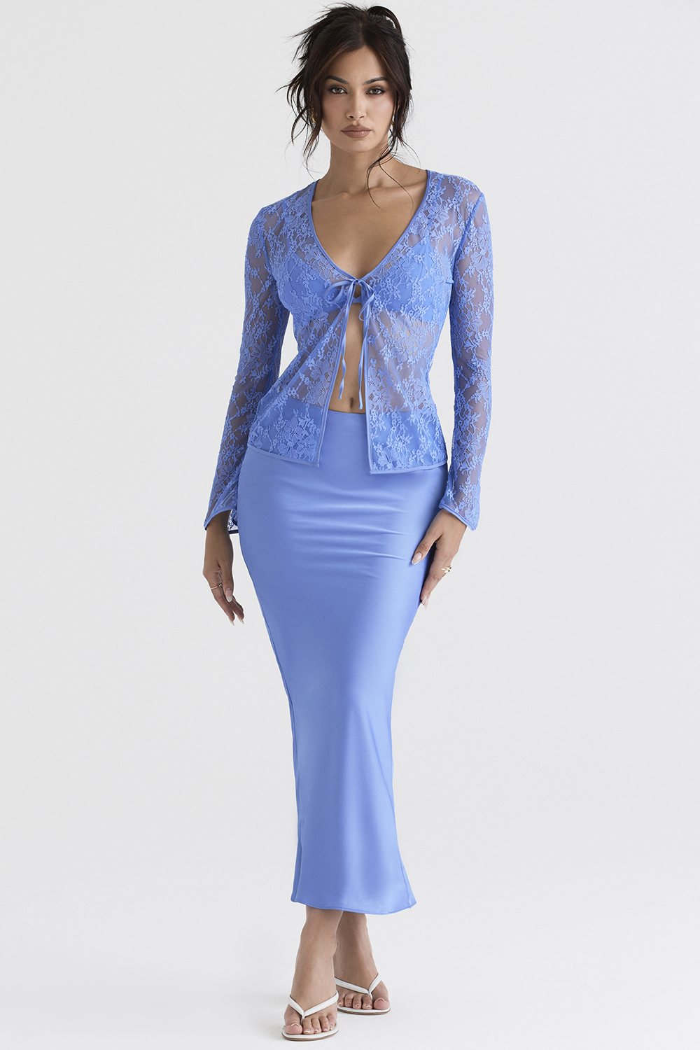 Phoebe Blue Lace Tie Front Top