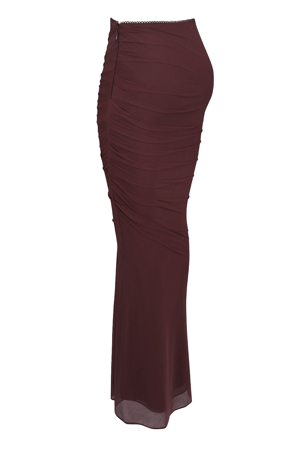 Cassidy Cabernet Fluted Hem Mesh Maxi Skirt