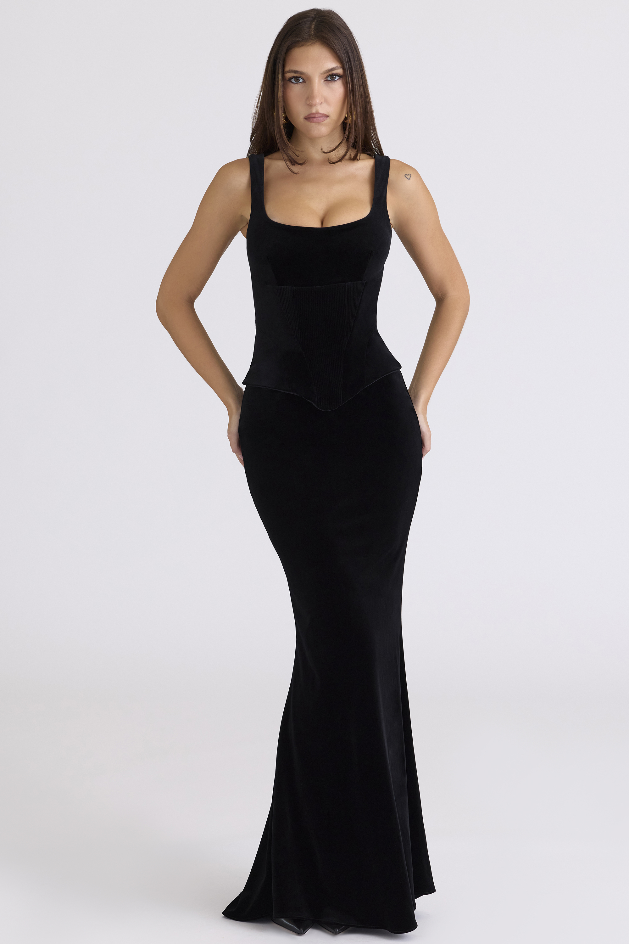 Yasmina Black Velvet Hourglass Maxi Dress - Limited Edition