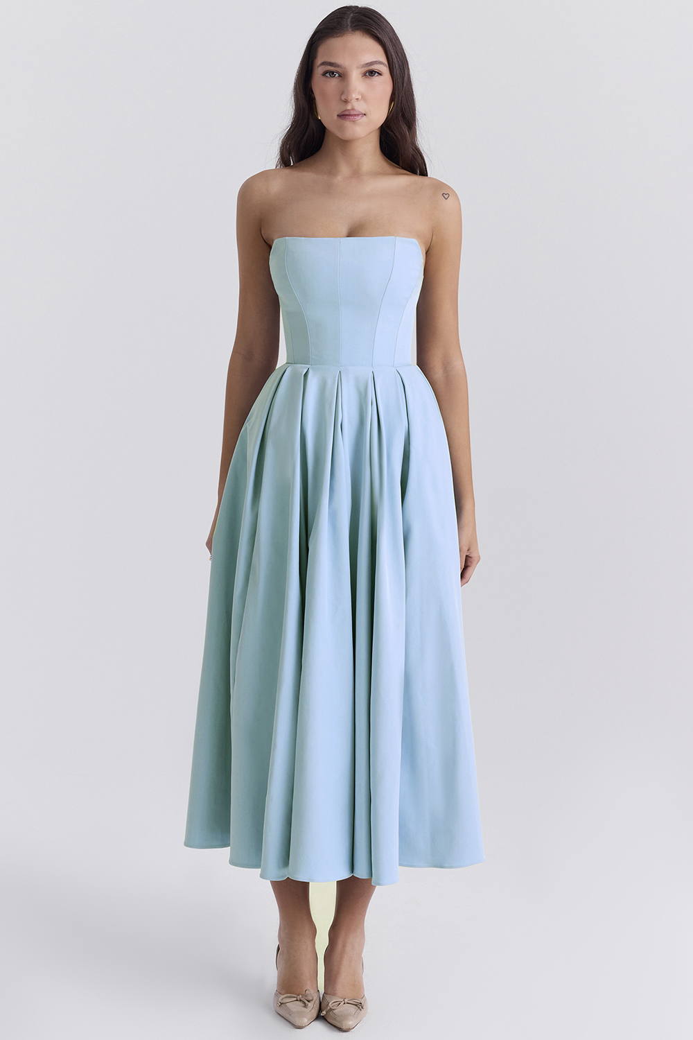 Audrey Tuscan Blue Strapless Midi Sundress