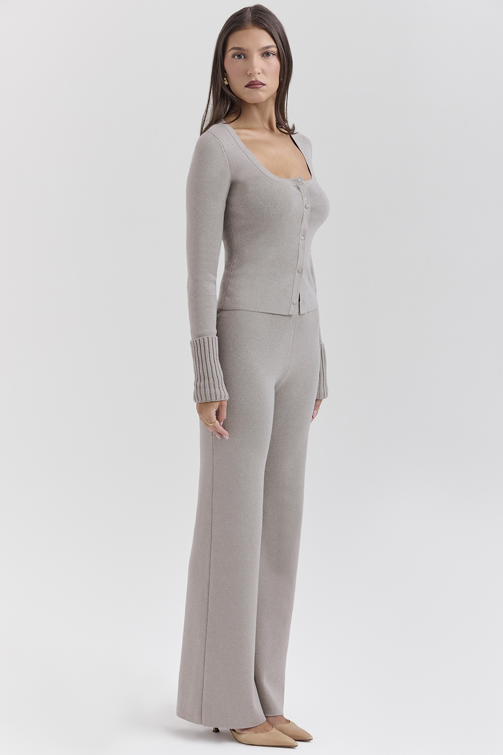Aspen Grey Cashmere Ribbed Cuff Cardigan