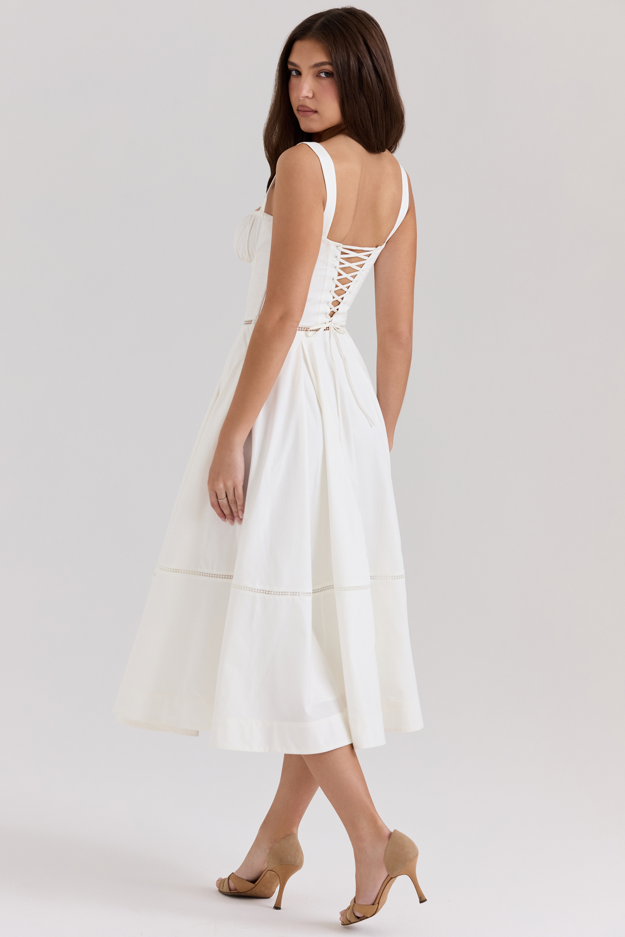 Chiarina White Cotton Button Front Midi Dress