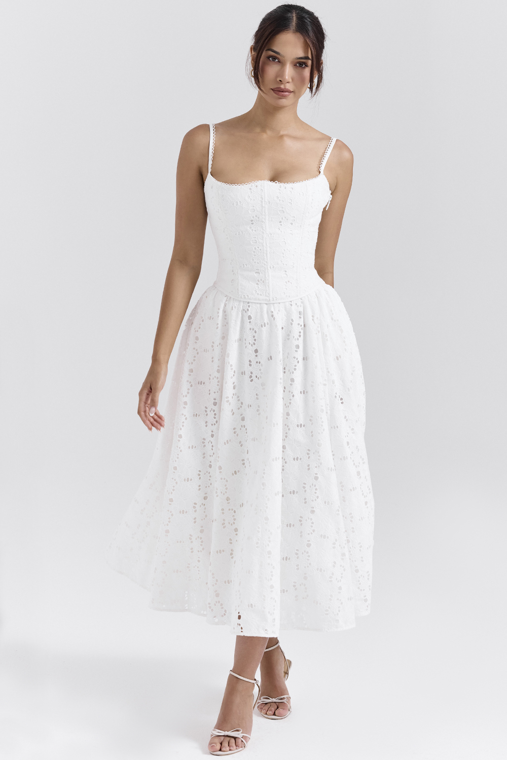 Francine White Broderie Anglais Midi Skirt