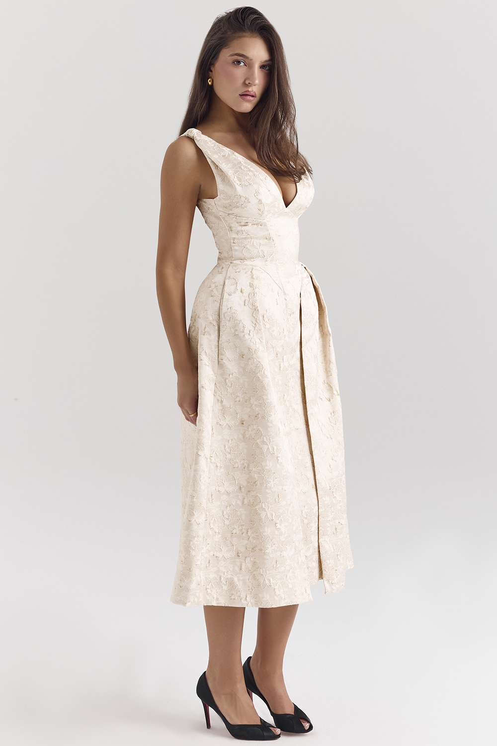 Paloma Ivory Metallic Jacquard Midi Dress - SALE