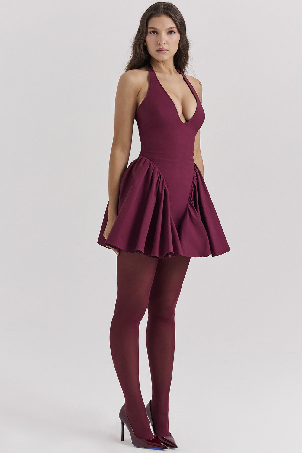 Valentia Wine Halter Mini Dress