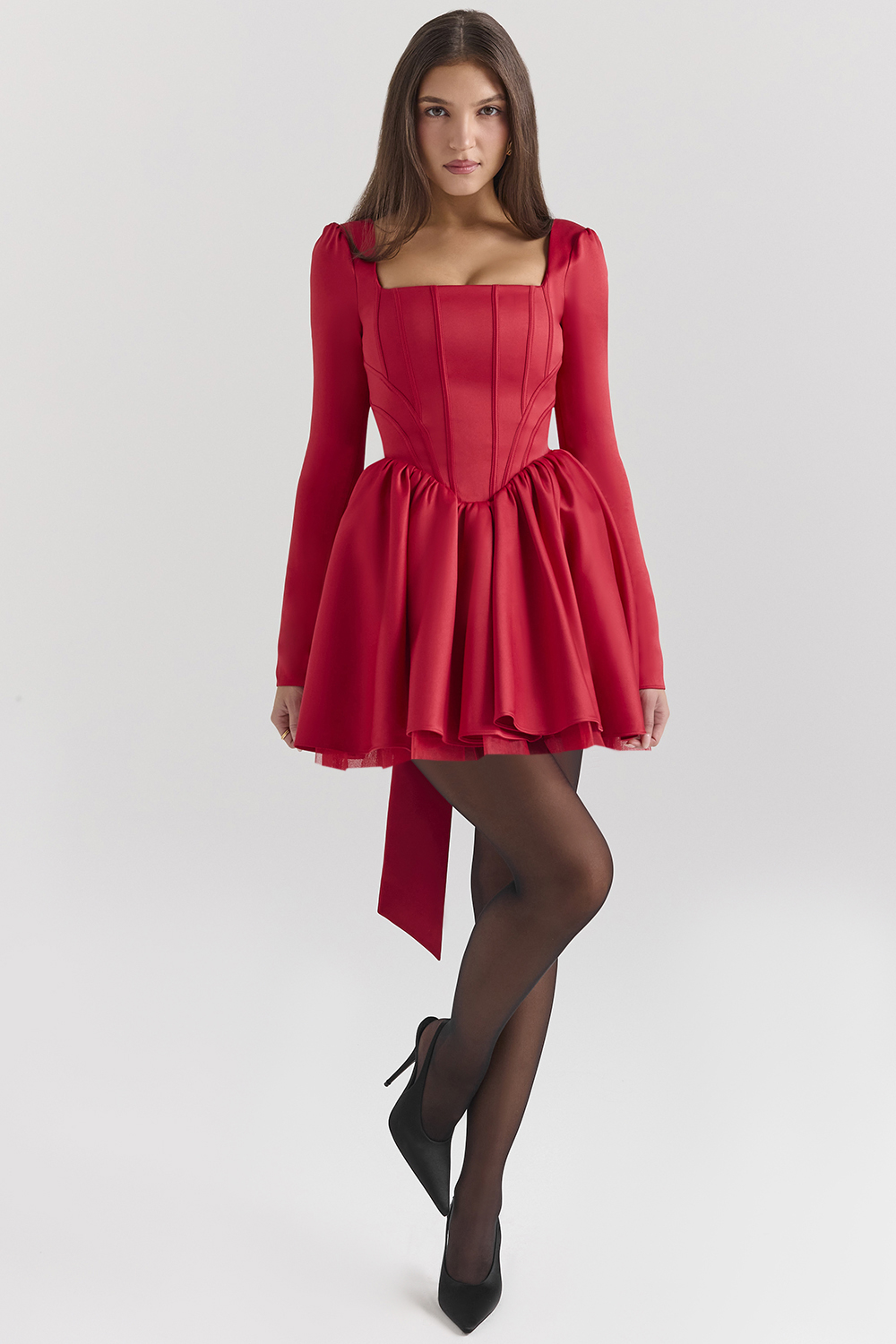 Nina Holly Red Removable Bow Tulle Mini Dress - SALE