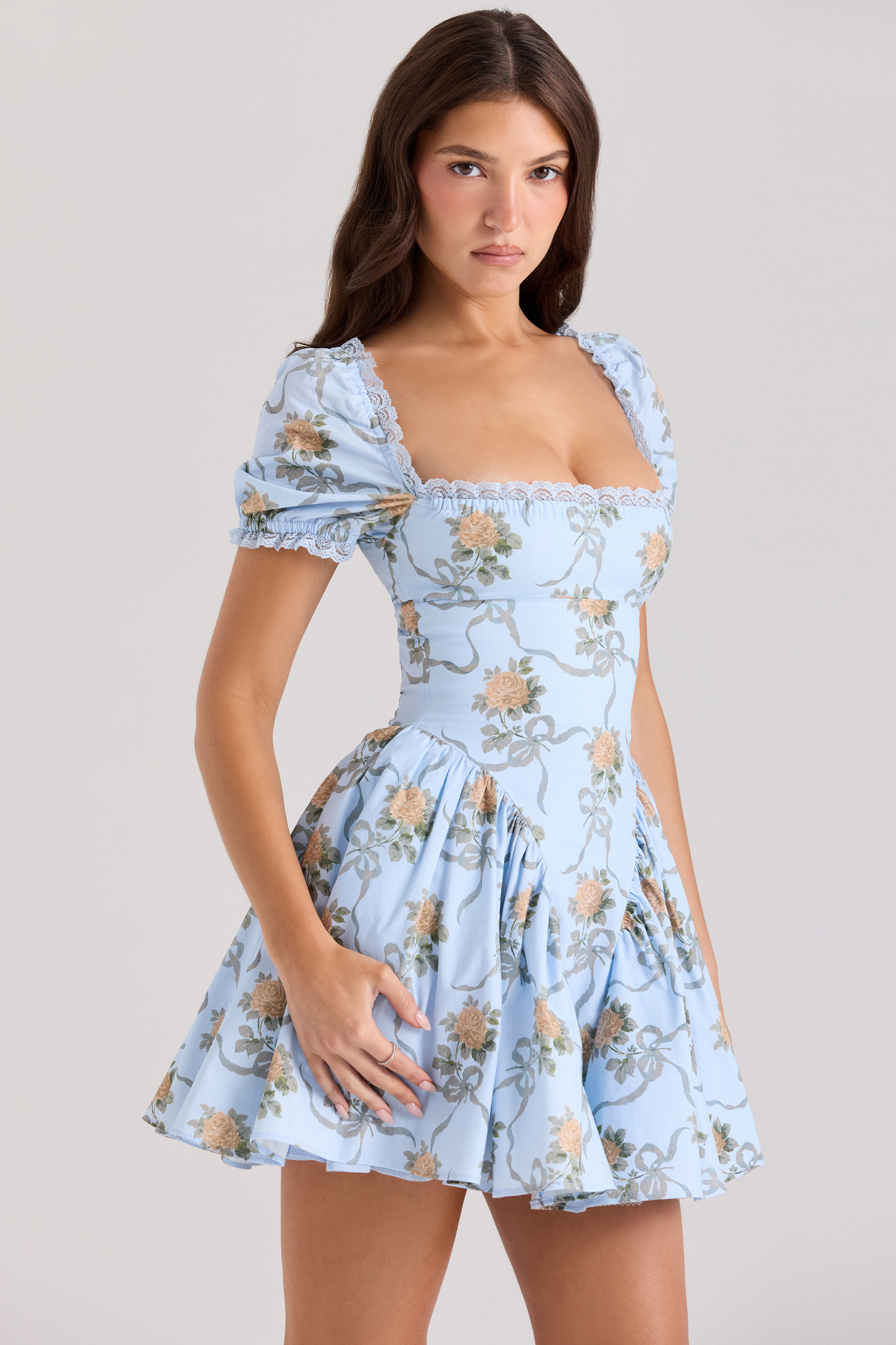 Rosie Blue Rose Print Cotton Mini Dress