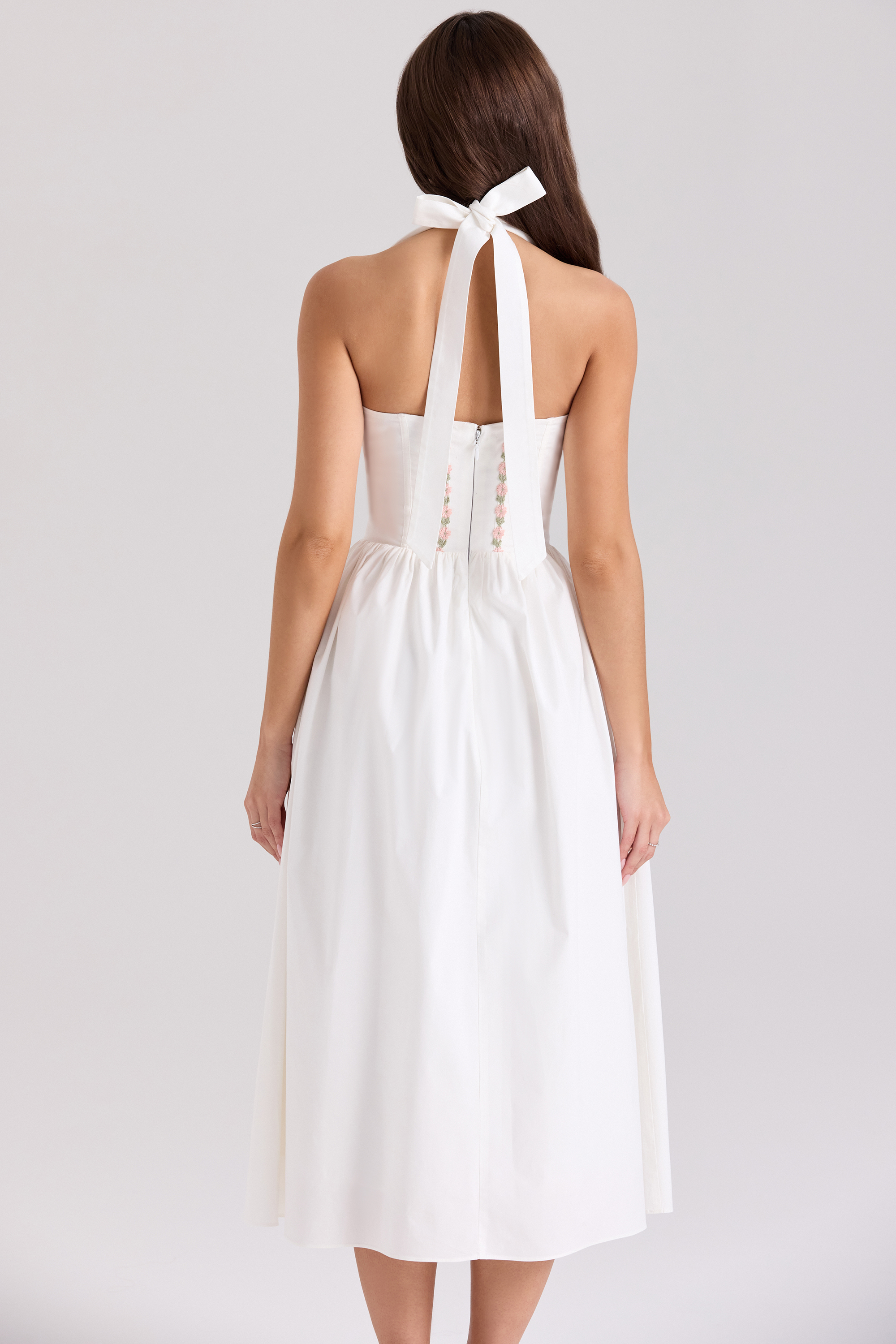 Emilia White Cotton Halter Neck Midi Dress