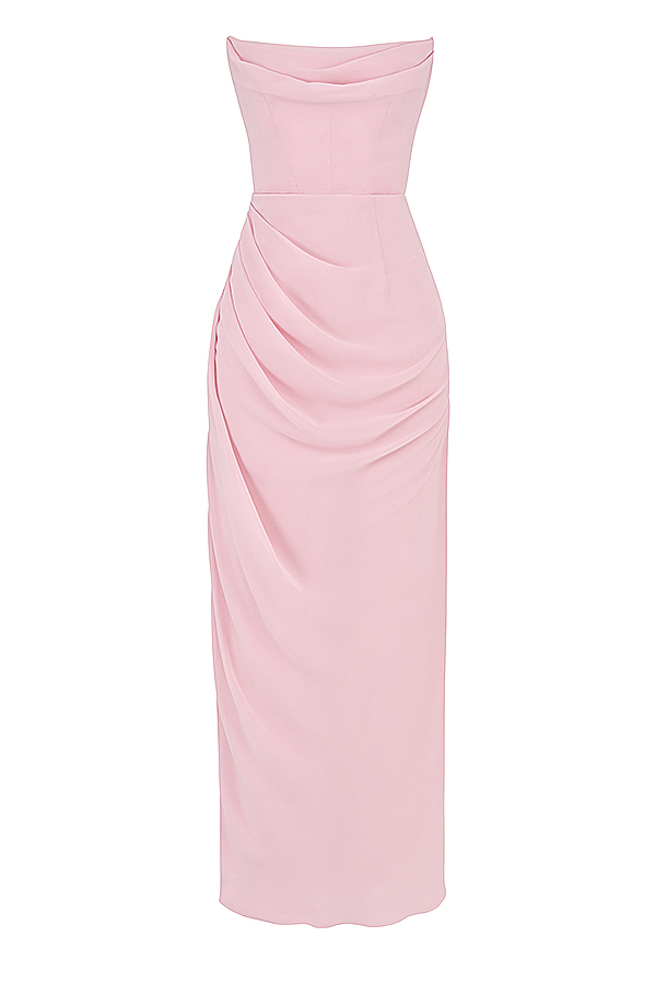 Adrienne Pink Quartz Georgette Strapless Gown